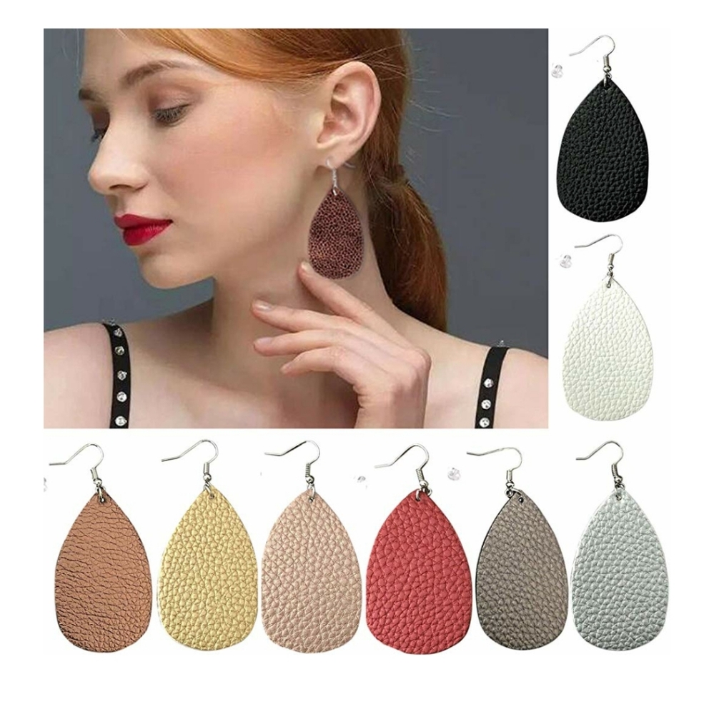 8 pairs of Faux leather leaf earrings